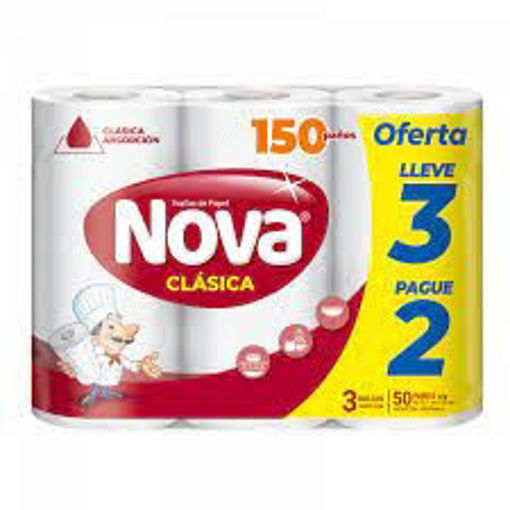 Imagen de TOALLA COCINA NOVA 3 ROLLOS 50 HOJAS DOBLE (10 UNI)